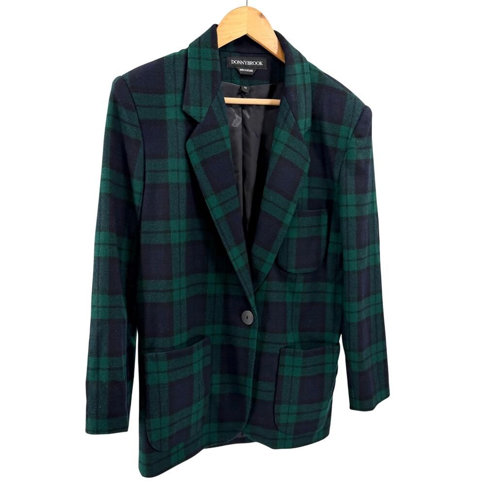Vintage 90s Donnybrook Navy Green Black Watch Tartan Blazer